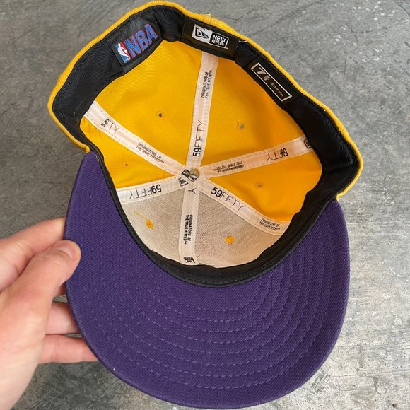 Los Angeles Lakers LAL New Era 59fifty NBA Fitted Cap Canary Yellow Purple 7 5/8 - Picture 8 of 10
